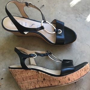 Unisa Black Strappy Wedges